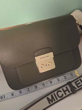 Michael Kors Olive Green Leather Crossbody with Gold Lock